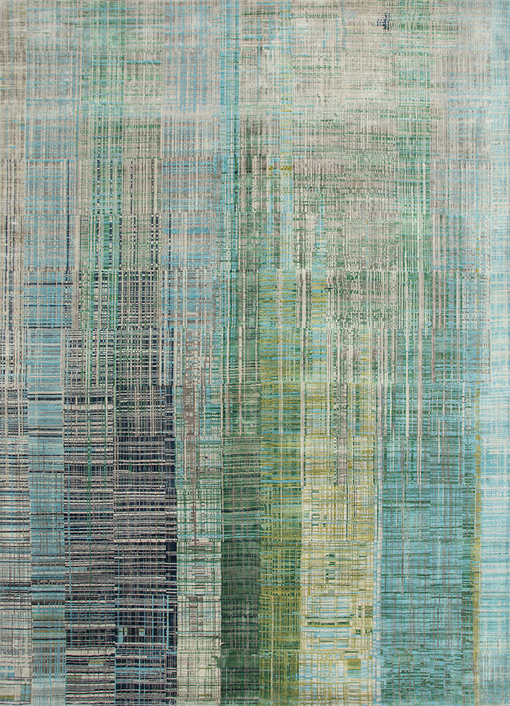 unstring by kavi blue wool and bamboo silk hand knotted Rug - HeadShot