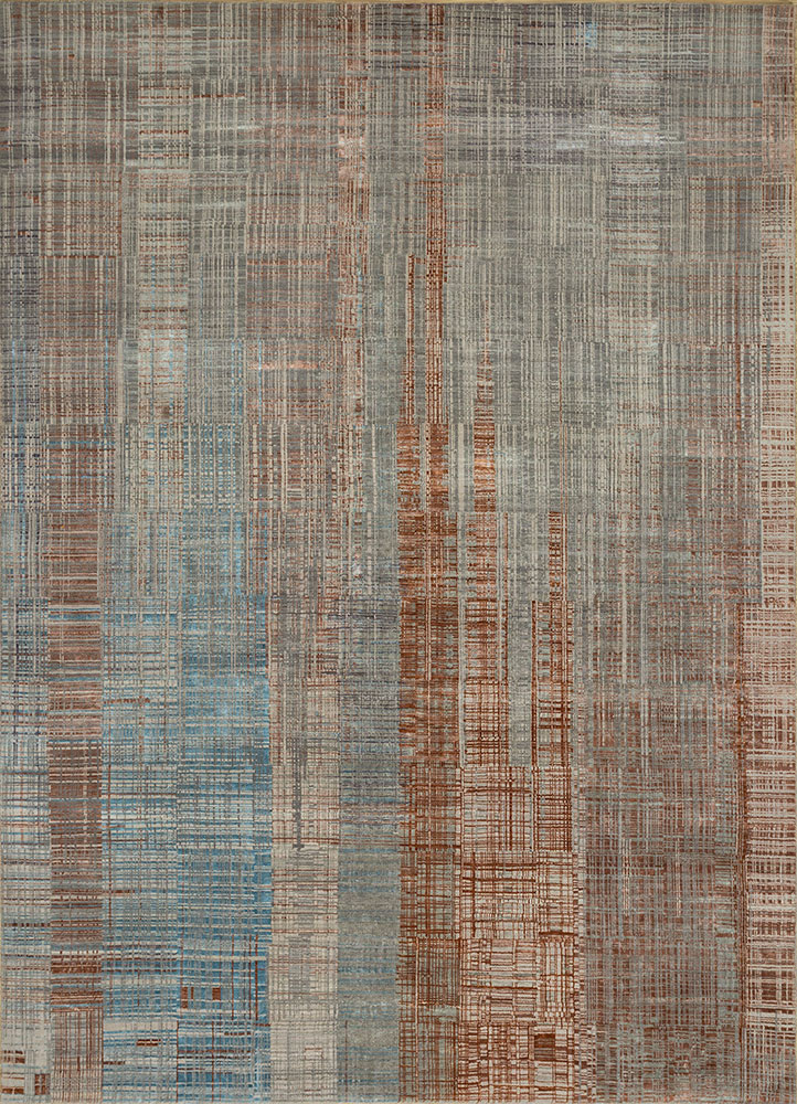 unstring by kavi grey and black wool and bamboo silk hand knotted Rug - HeadShot