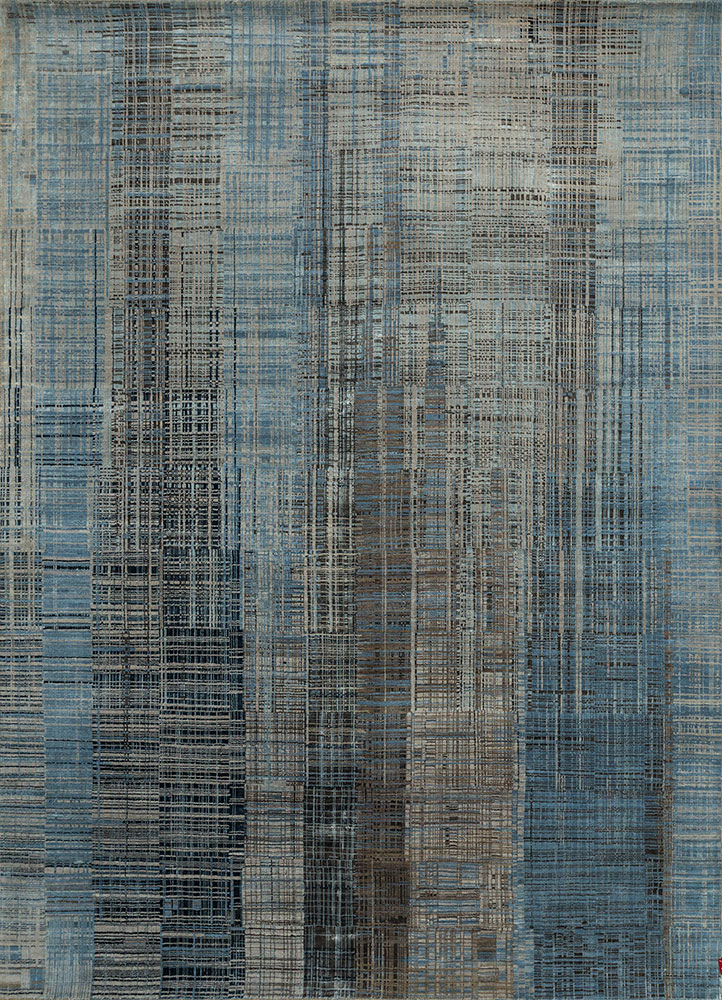 unstring by kavi blue wool and bamboo silk hand knotted Rug - HeadShot