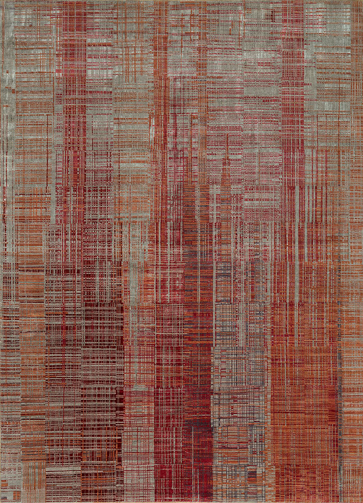 unstring by kavi grey and black wool and bamboo silk hand knotted Rug - HeadShot