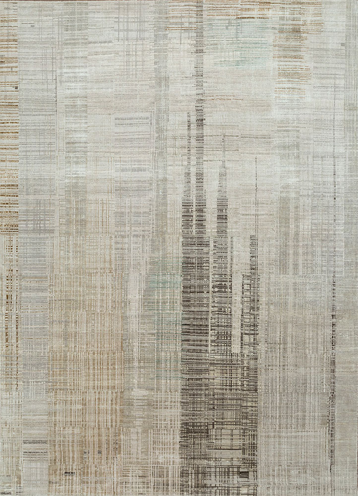 unstring by kavi ivory wool and bamboo silk hand knotted Rug - HeadShot