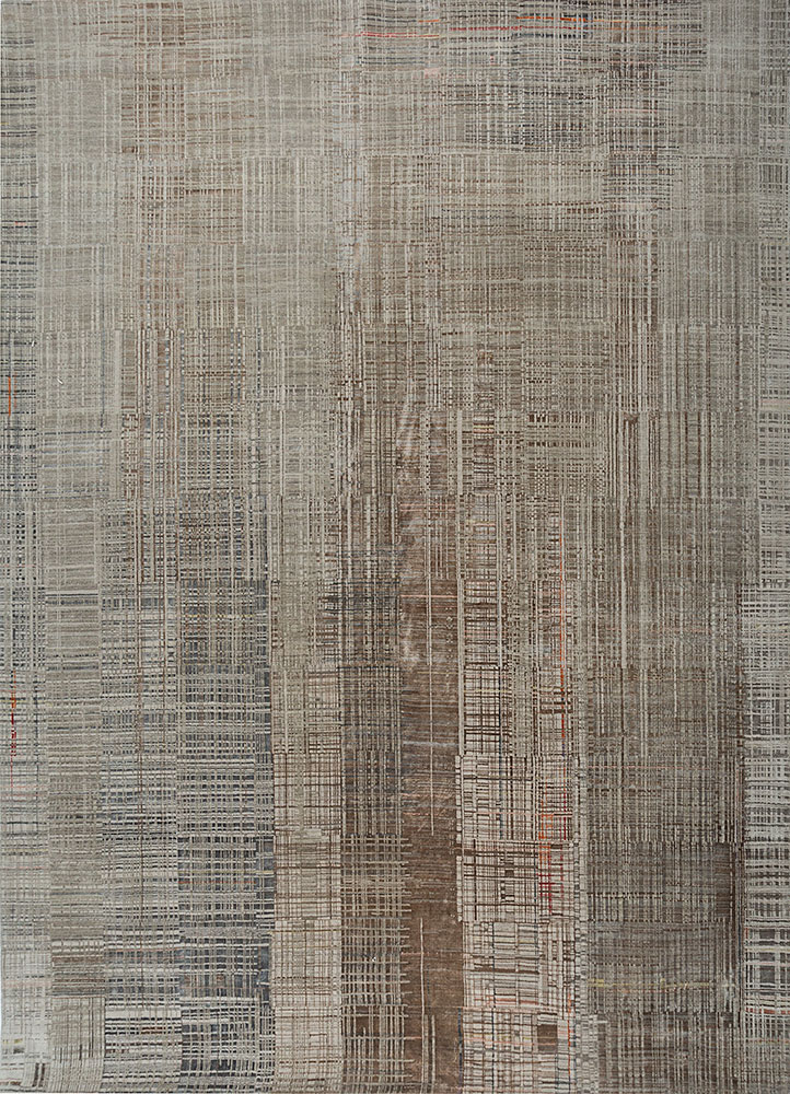 unstring by kavi beige and brown wool and bamboo silk hand knotted Rug - HeadShot