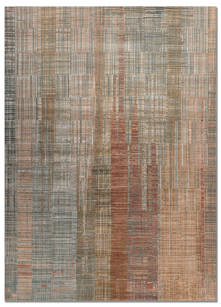 unstring by kavi red and orange wool and bamboo silk hand knotted Rug - HeadShot