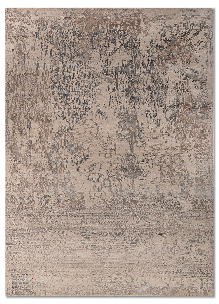unstring by kavi ivory wool and bamboo silk hand knotted Rug - HeadShot