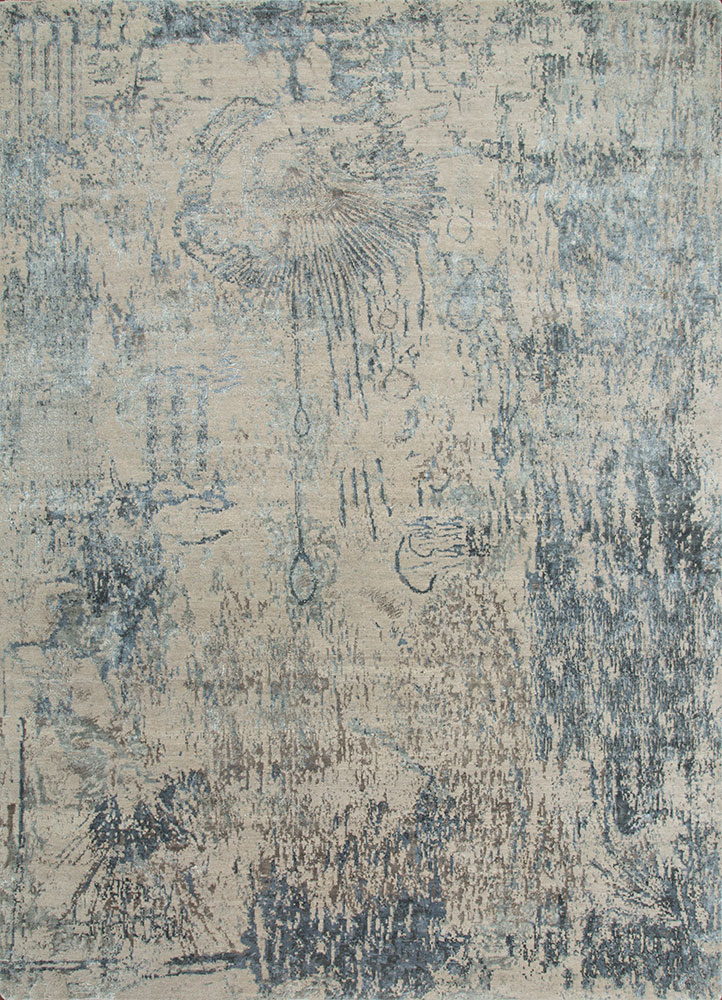 unstring by kavi grey and black wool and bamboo silk hand knotted Rug - HeadShot