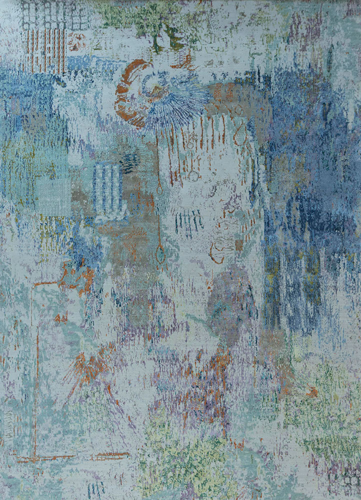 unstring by kavi ivory wool and bamboo silk hand knotted Rug - HeadShot