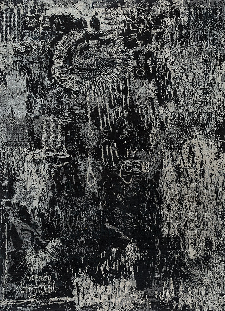 unstring by kavi grey and black wool and bamboo silk hand knotted Rug - HeadShot