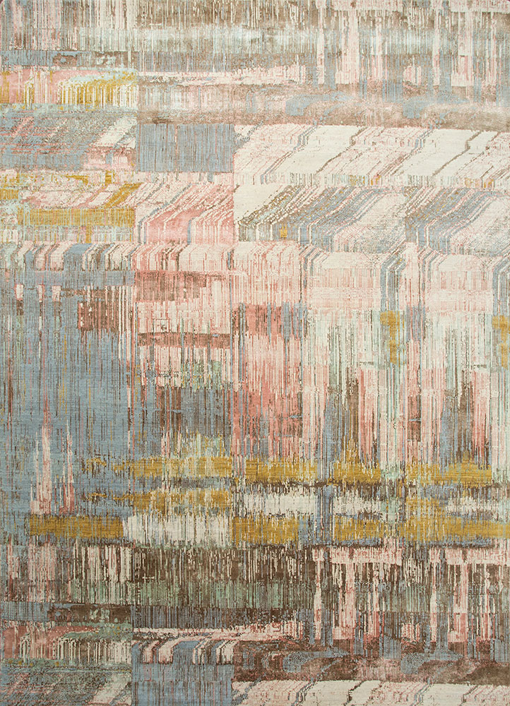 unstring by kavi beige and brown wool and bamboo silk hand knotted Rug - HeadShot
