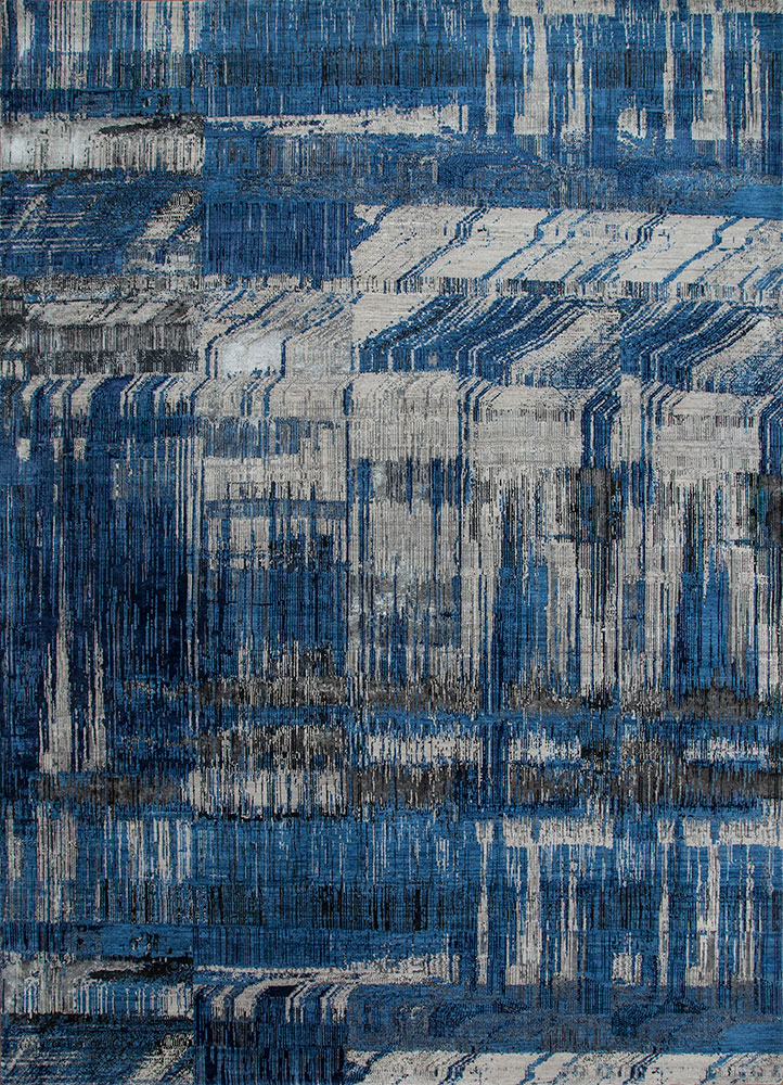 unstring by kavi blue wool and bamboo silk hand knotted Rug - HeadShot