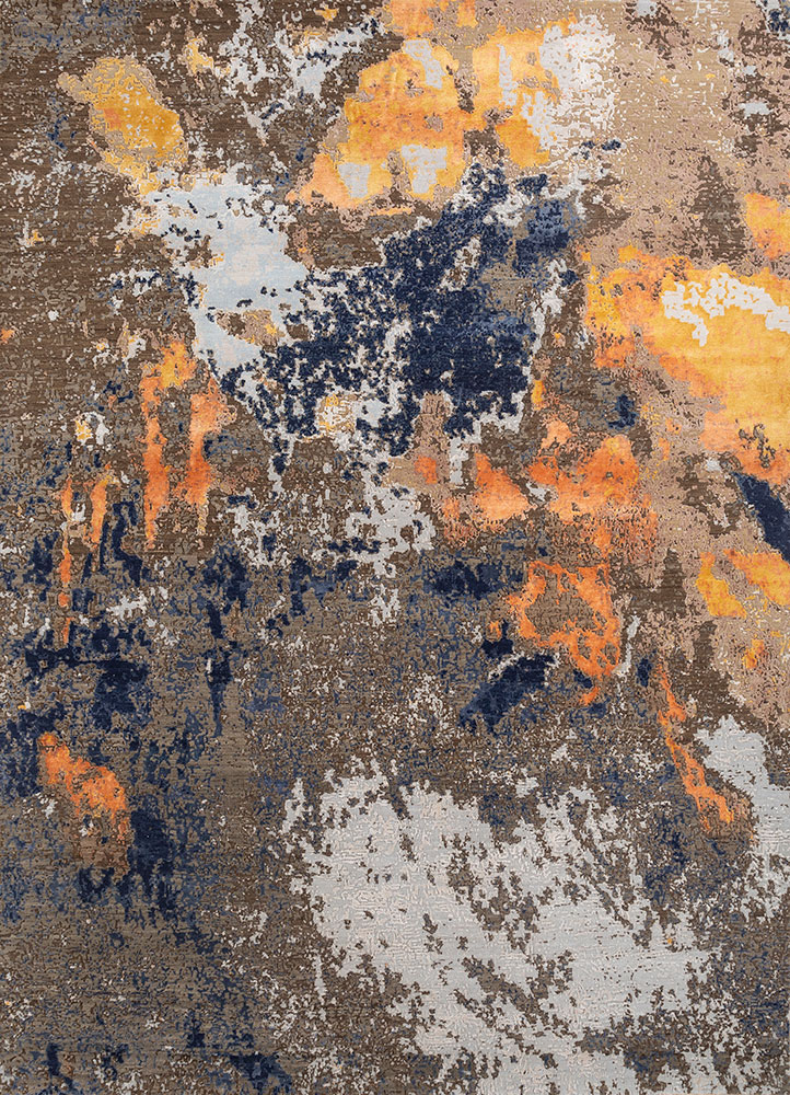 entropy beige and brown wool and bamboo silk hand knotted Rug - HeadShot