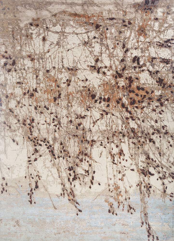 entropy beige and brown wool and bamboo silk hand knotted Rug - HeadShot