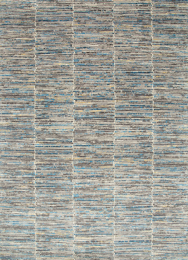 unstring by kavi grey and black wool and bamboo silk hand knotted Rug - HeadShot