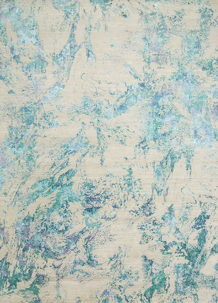 unstring by kavi ivory wool and bamboo silk hand knotted Rug - HeadShot