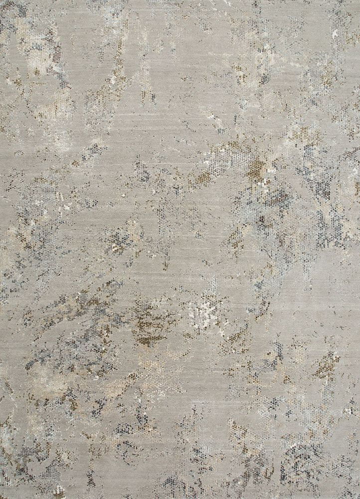 unstring by kavi grey and black wool and bamboo silk hand knotted Rug - HeadShot