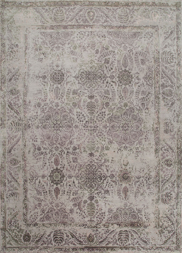far east grey and black wool and bamboo silk hand knotted Rug - HeadShot