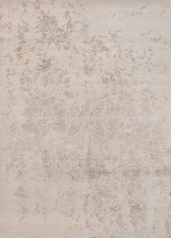 far east ivory wool and bamboo silk hand knotted Rug - HeadShot