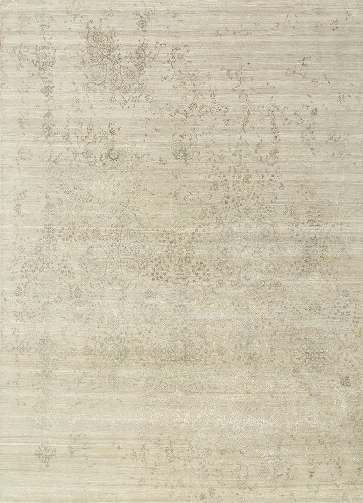far east grey and black wool and bamboo silk hand knotted Rug - HeadShot