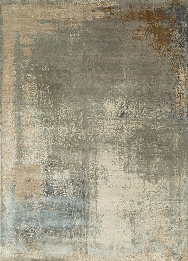 tattvam beige and brown wool and bamboo silk hand knotted Rug - HeadShot
