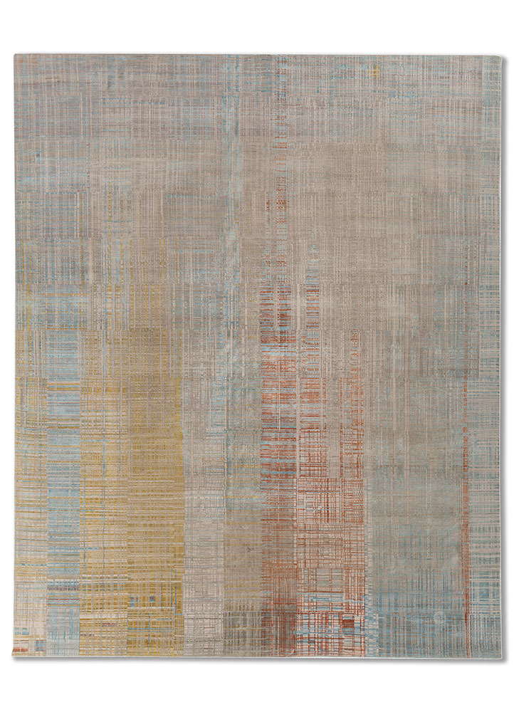 unstring by kavi grey and black wool and bamboo silk hand knotted Rug - HeadShot