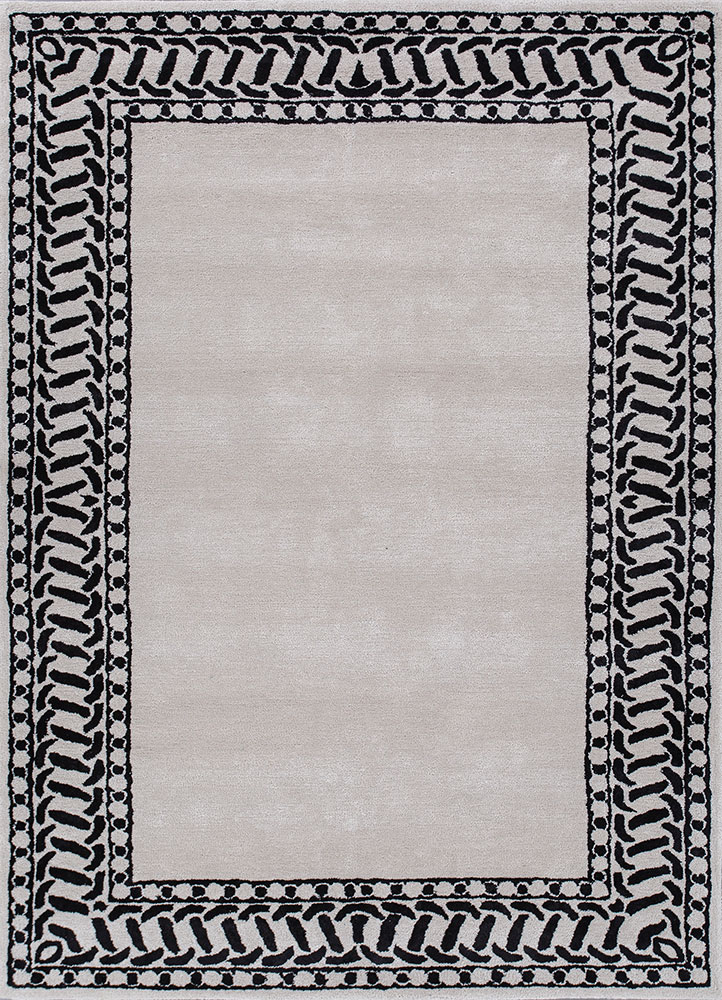 linear ivory wool and viscose hand tufted Rug - HeadShot