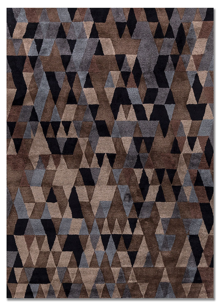 linear grey and black wool and viscose hand tufted Rug - HeadShot