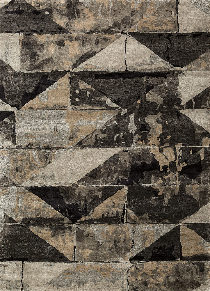 genesis grey and black wool and viscose hand tufted Rug - HeadShot