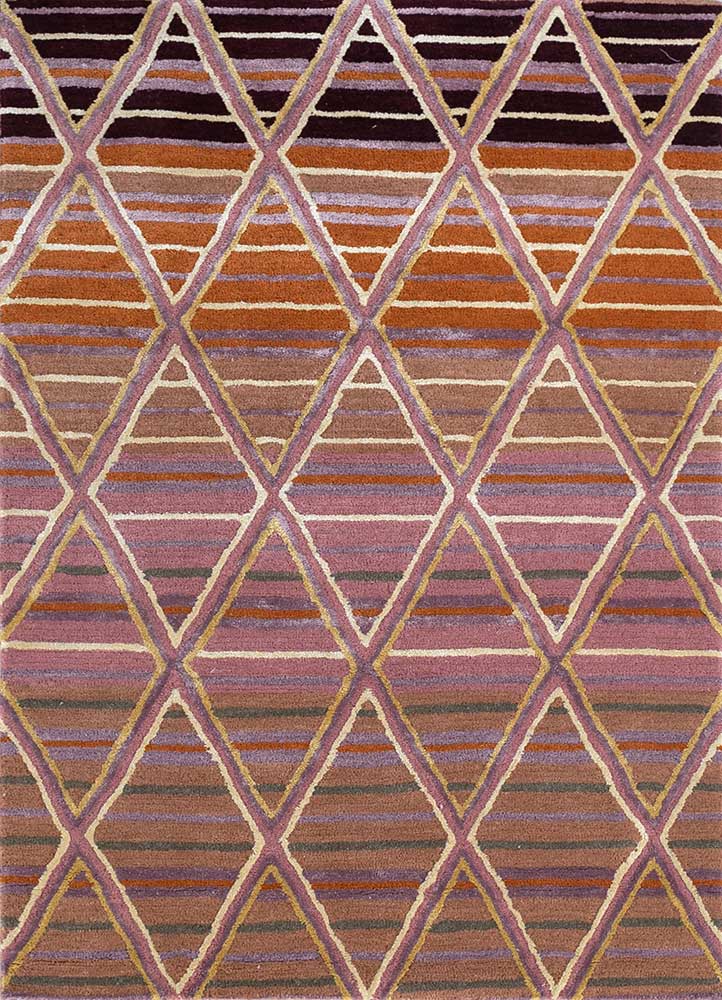linear red and orange wool and viscose hand tufted Rug - HeadShot