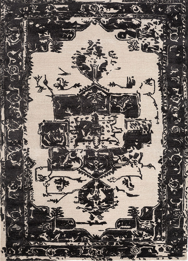 mythos grey and black wool and viscose hand tufted Rug - HeadShot