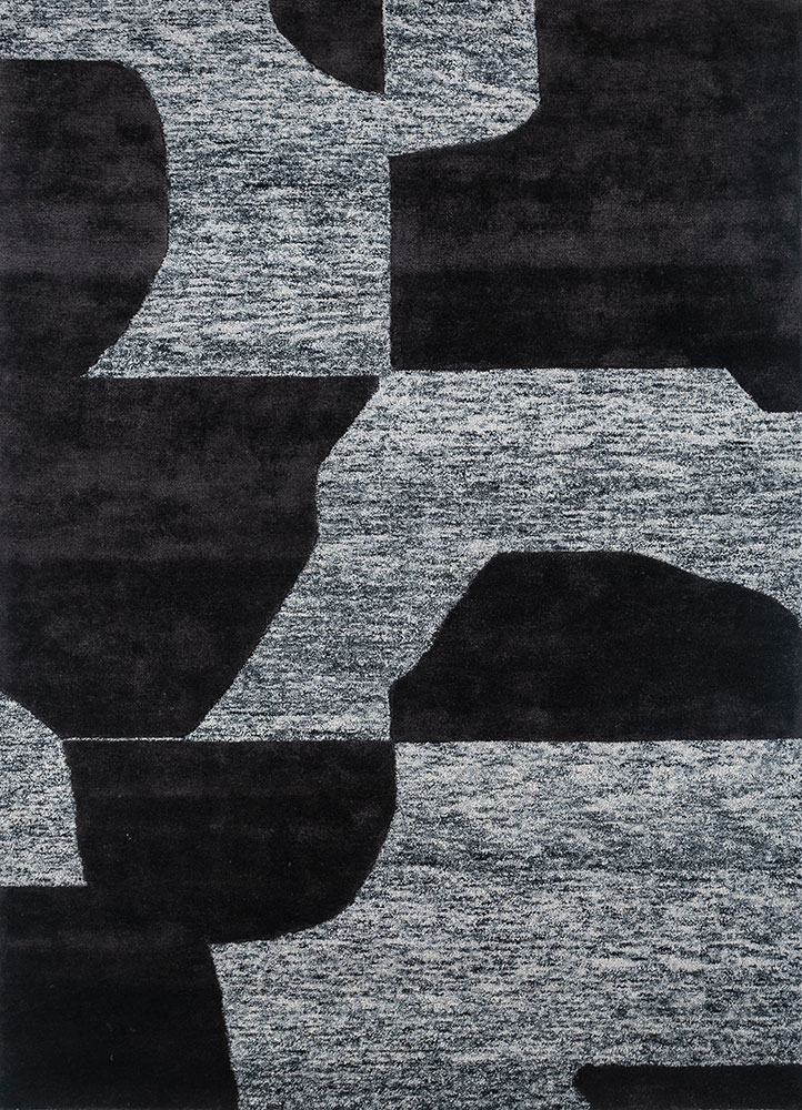 white noise grey and black wool and viscose hand tufted Rug - HeadShot