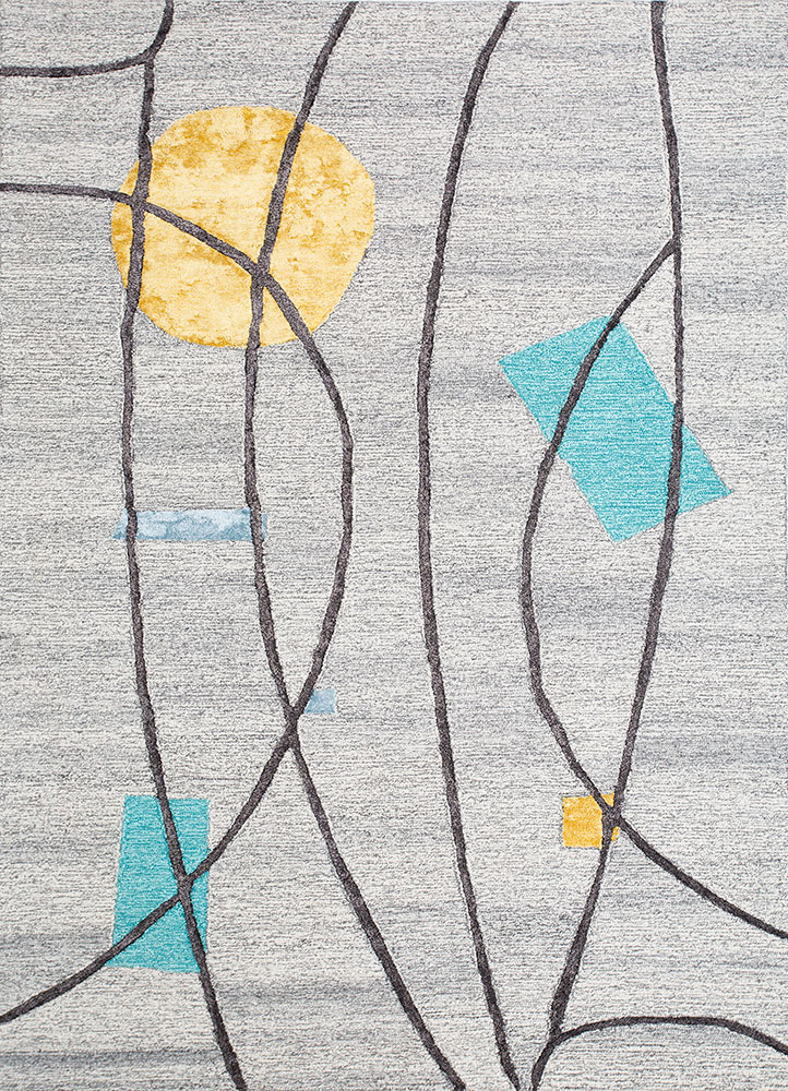 linear grey and black wool and viscose hand tufted Rug - HeadShot