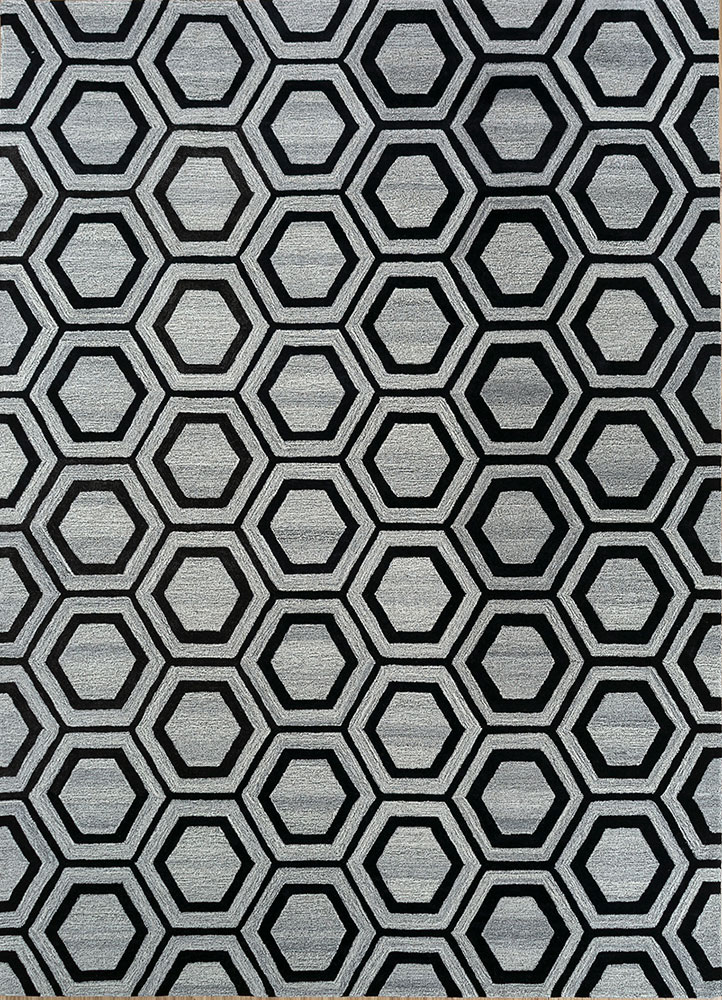 contour grey and black wool and viscose hand tufted Rug - HeadShot