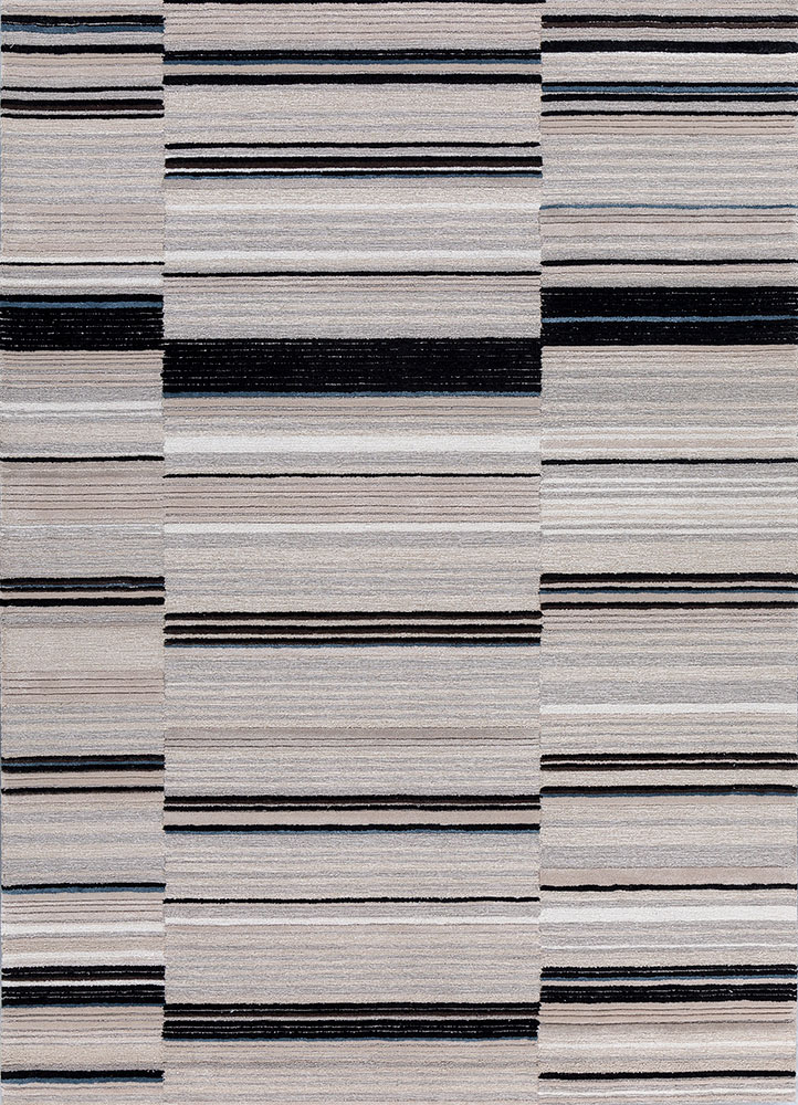 linear grey and black wool and viscose hand tufted Rug - HeadShot