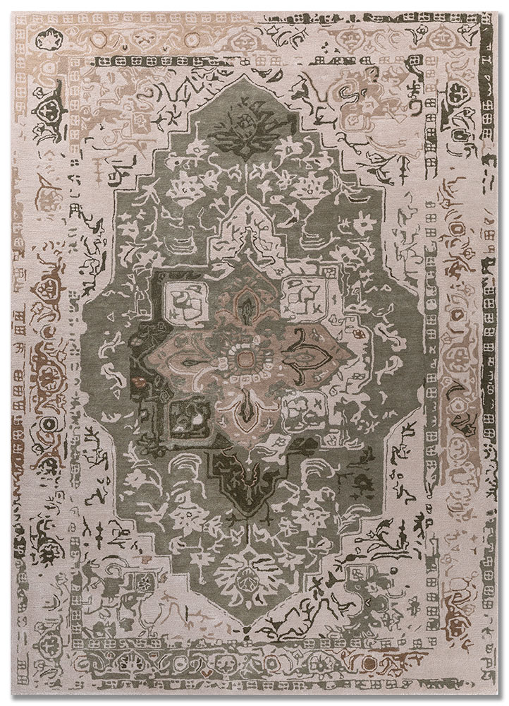 mythos green wool and viscose hand tufted Rug - HeadShot