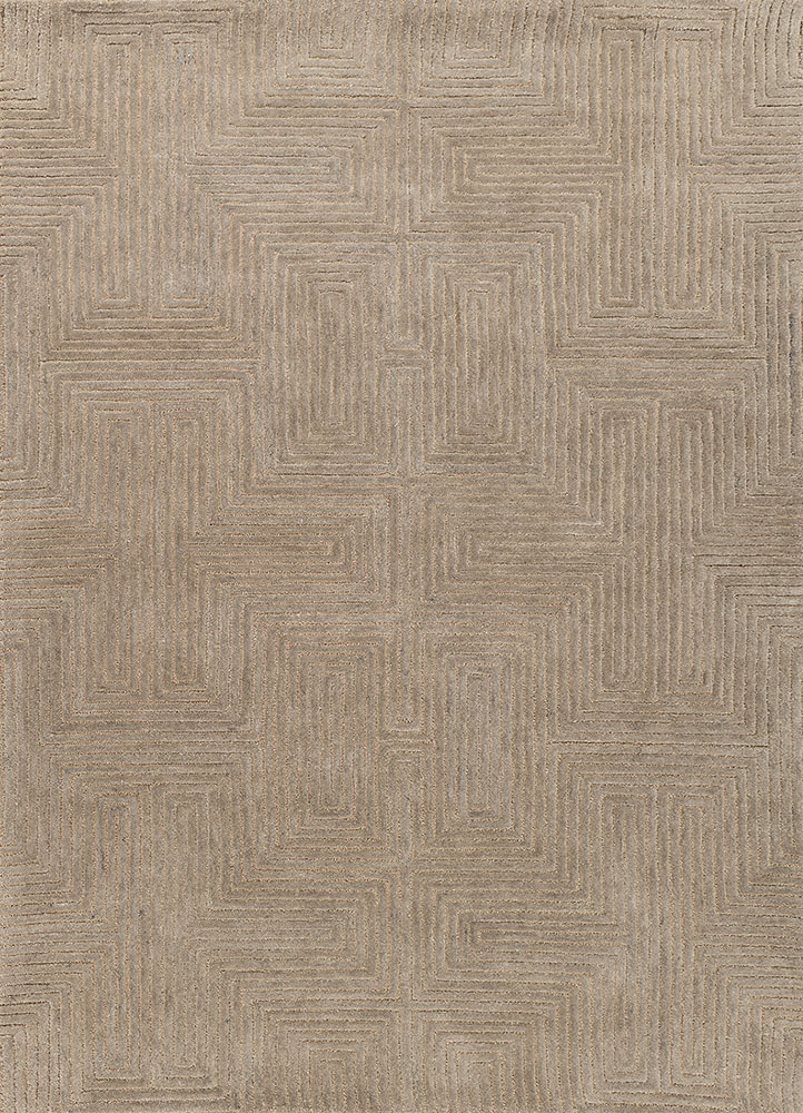 linear green wool and viscose hand tufted Rug - HeadShot