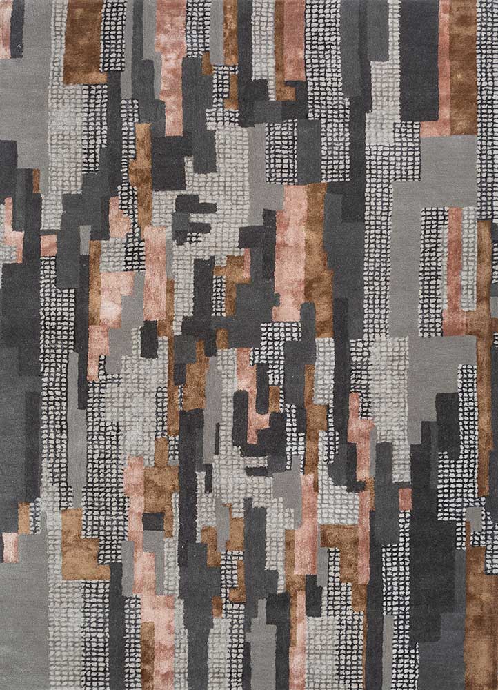 linear grey and black wool and viscose hand tufted Rug - HeadShot