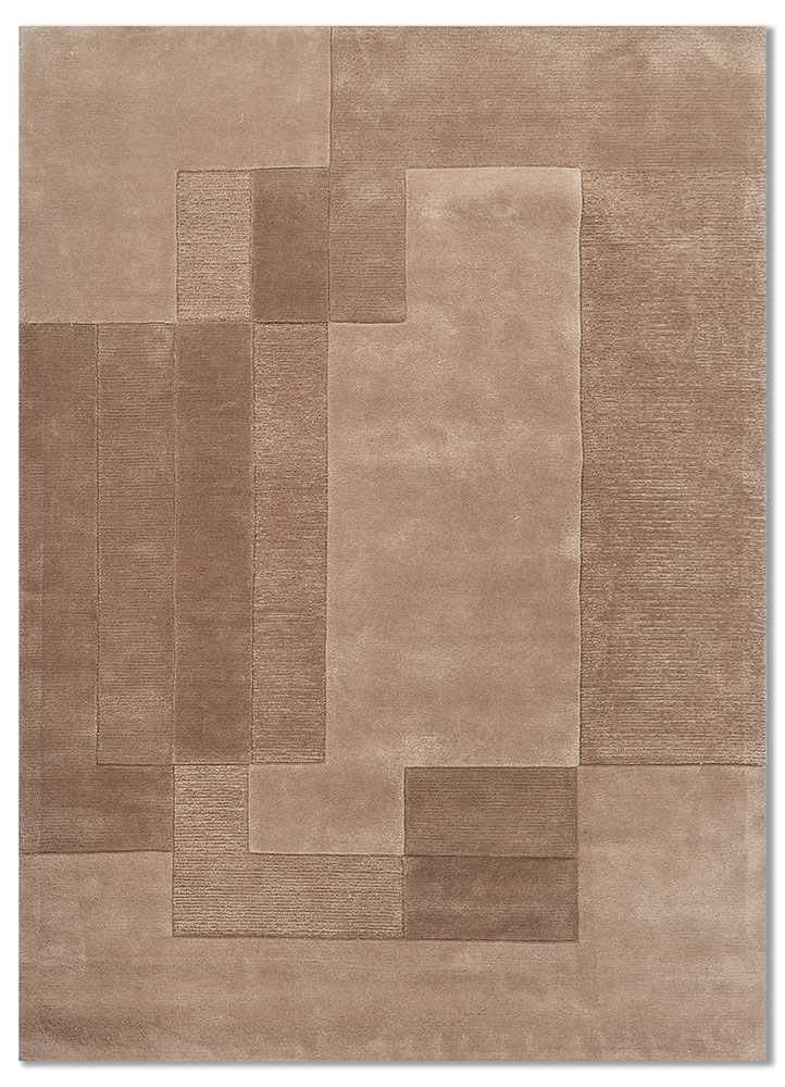 linear beige and brown wool and viscose hand tufted Rug - HeadShot