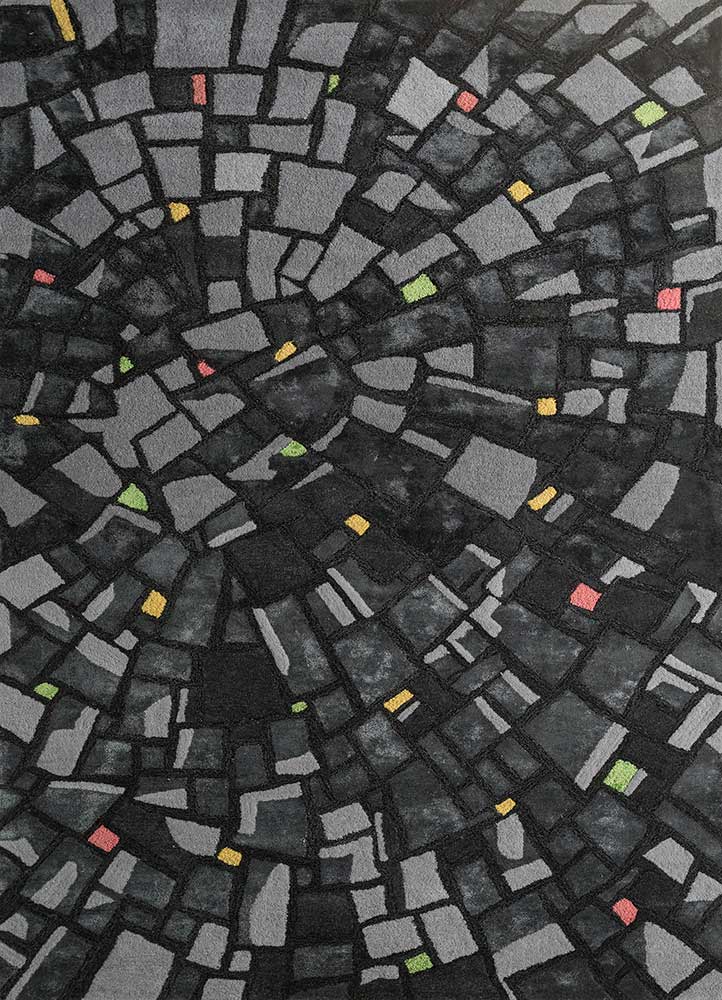 linear grey and black wool and viscose hand tufted Rug - HeadShot