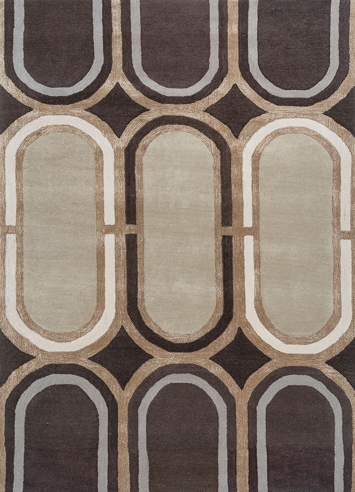 linear beige and brown wool and viscose hand tufted Rug - HeadShot