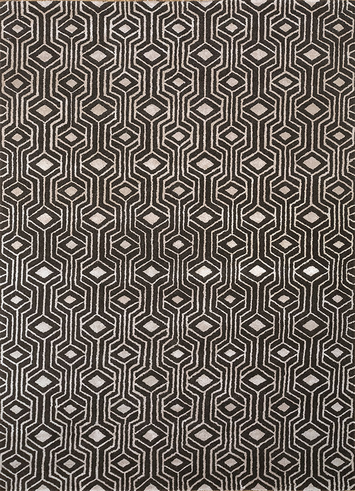 imara grey and black wool hand tufted Rug - HeadShot