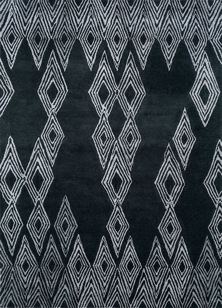 linear grey and black wool and viscose hand tufted Rug - HeadShot