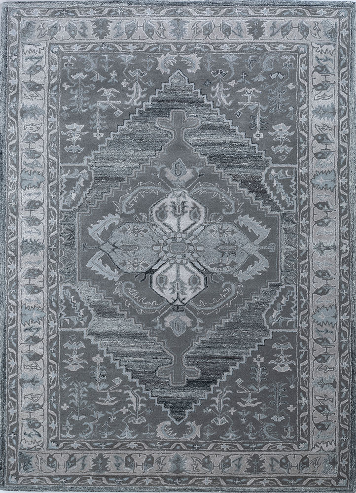 mythos grey and black wool and viscose hand tufted Rug - HeadShot