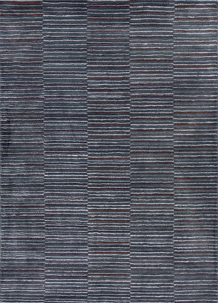 linear grey and black wool and viscose hand tufted Rug - HeadShot
