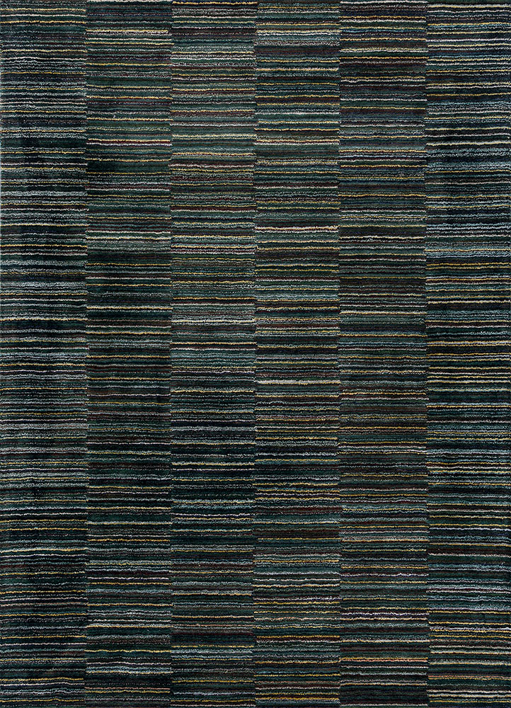 linear blue wool and viscose hand tufted Rug - HeadShot