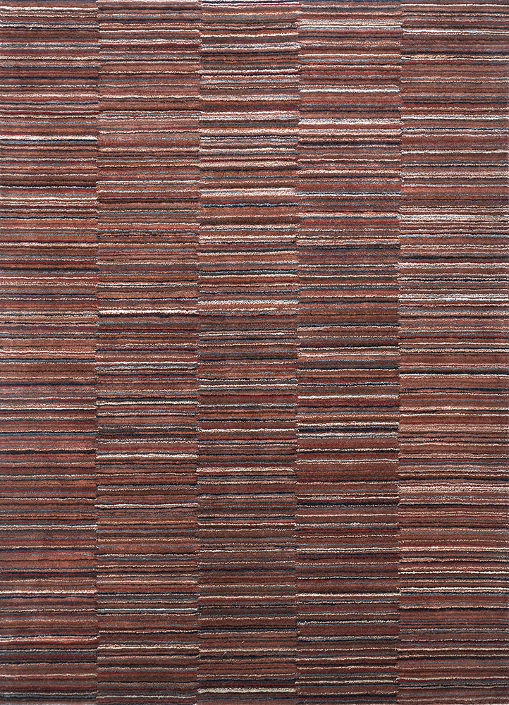 linear red and orange wool and viscose hand tufted Rug - HeadShot