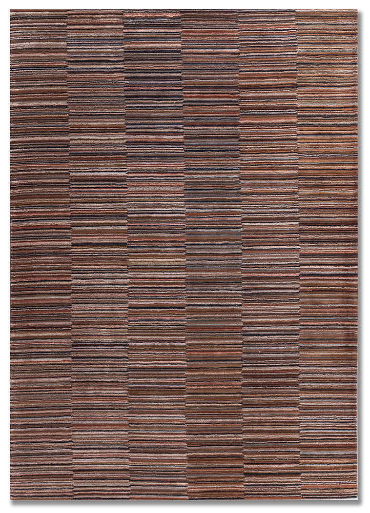 linear red and orange wool and viscose hand tufted Rug - HeadShot