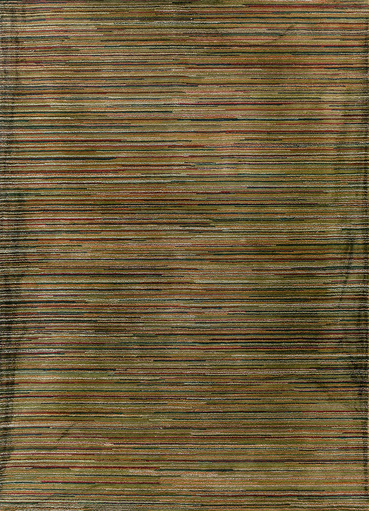 linear green wool and viscose hand tufted Rug - HeadShot