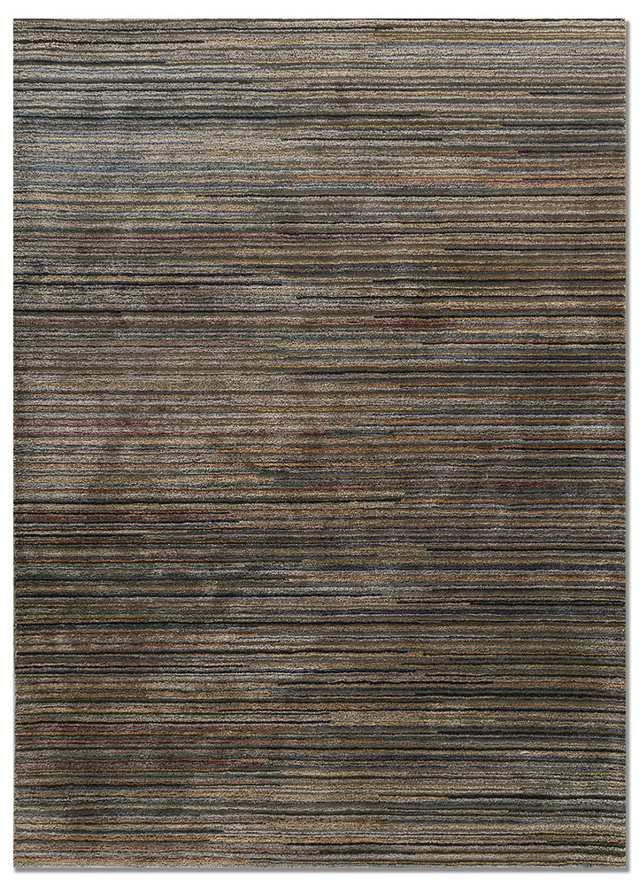 linear beige and brown wool and viscose hand tufted Rug - HeadShot