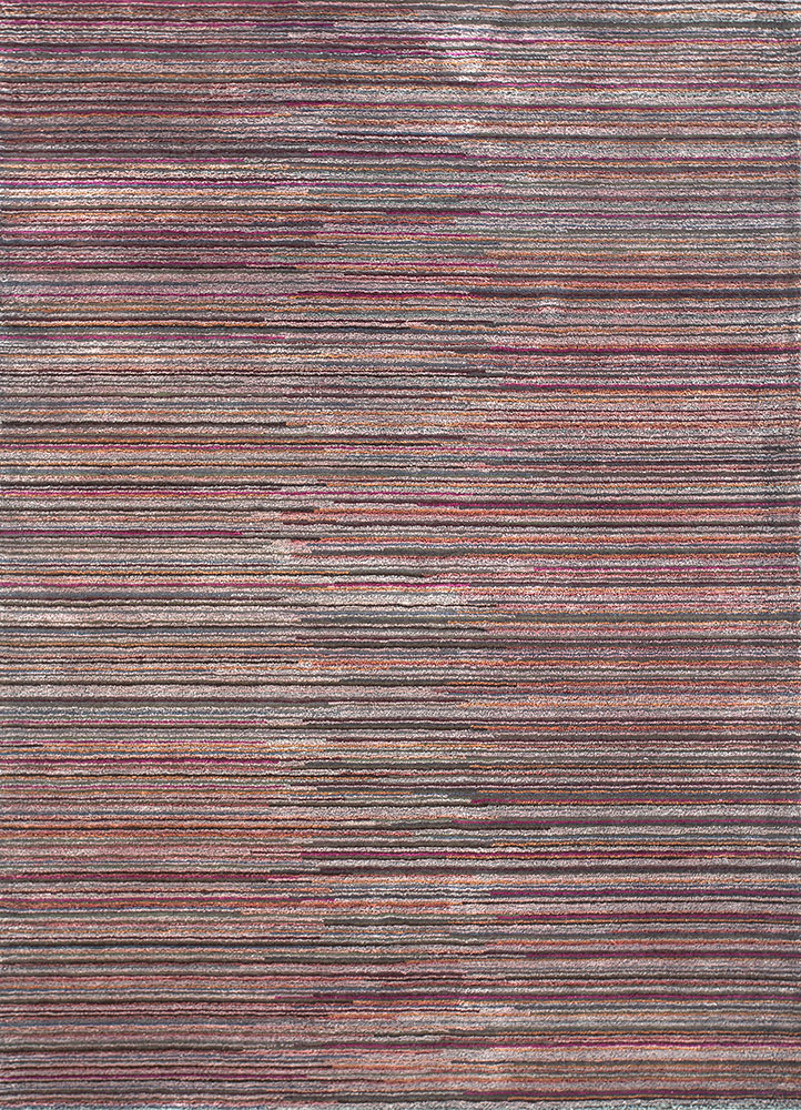 linear red and orange wool and viscose hand tufted Rug - HeadShot