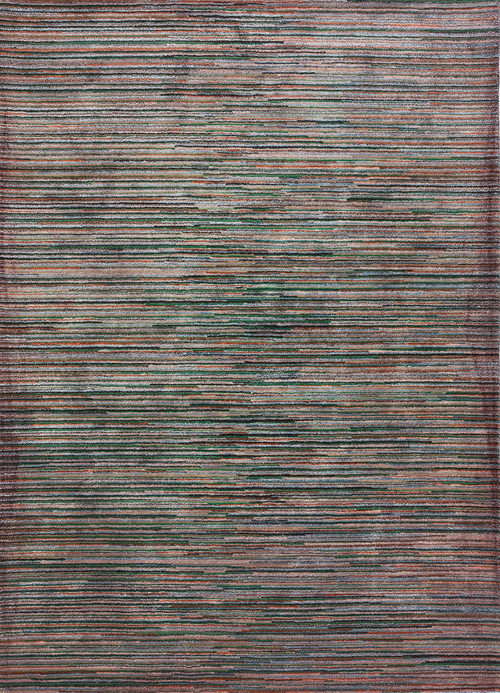 linear beige and brown wool and viscose hand tufted Rug - HeadShot