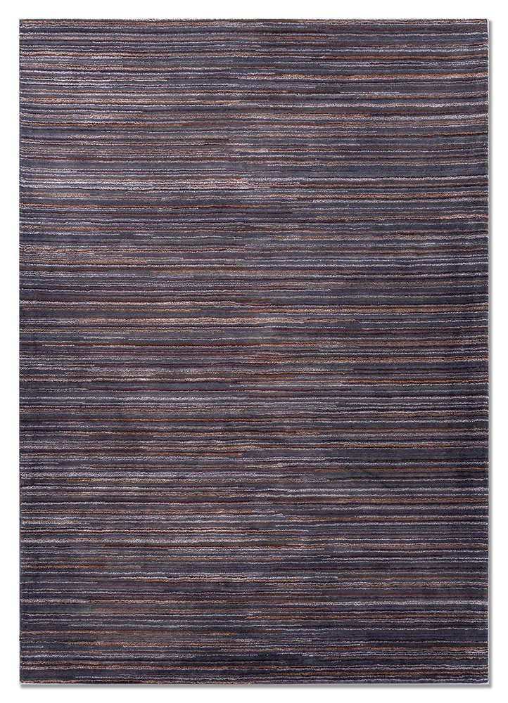 linear grey and black wool and viscose hand tufted Rug - HeadShot